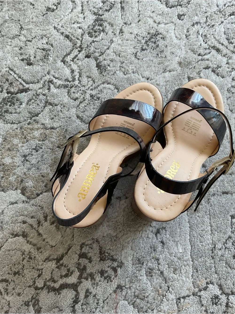 ANDREA Tortoiseshell Brown Platform Block Heel Sandals